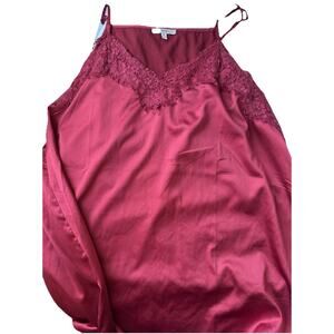 Y2K 1X 90s Slip Dress Satin Lace Trim Womens 16 Burgundy Dark Sexy Flowy